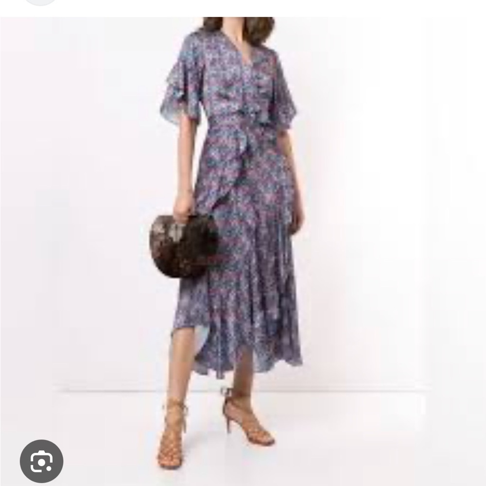 ALEXIS Alleria Printed Blue Floral Ruffle Midi Dress Women’s Large - Picture 3 of 12